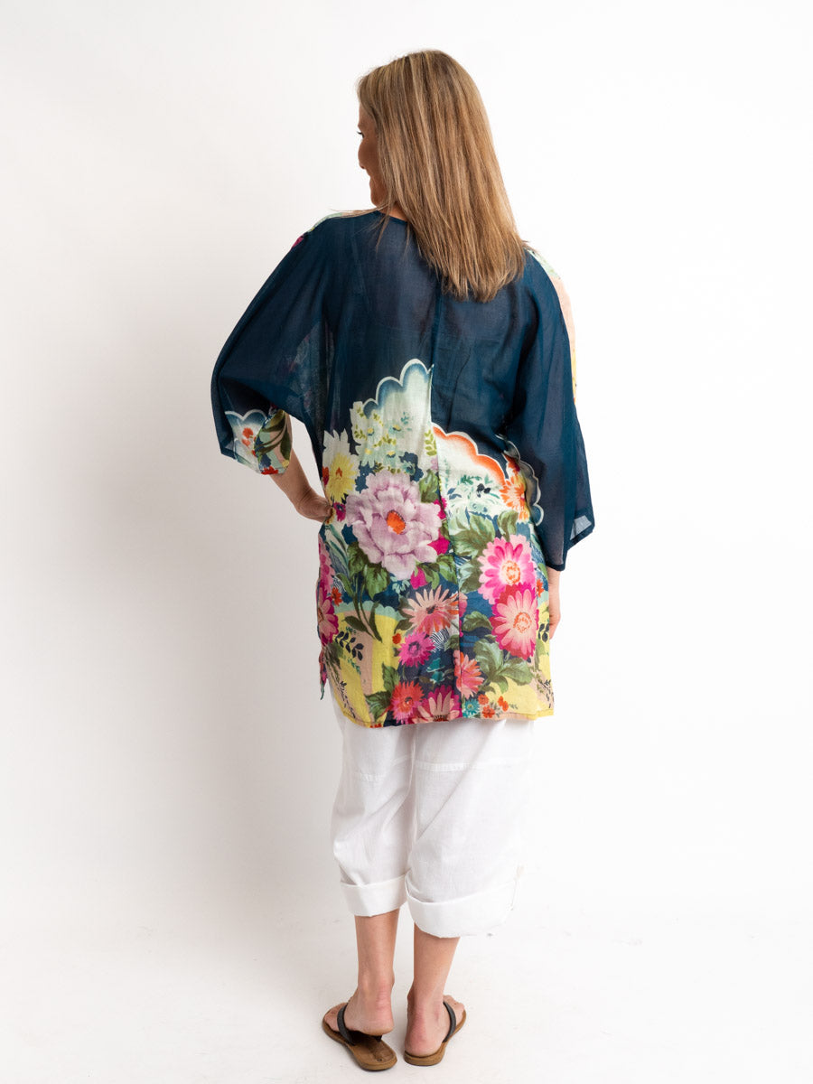 Poncho Style V-neck Top with Drawstring