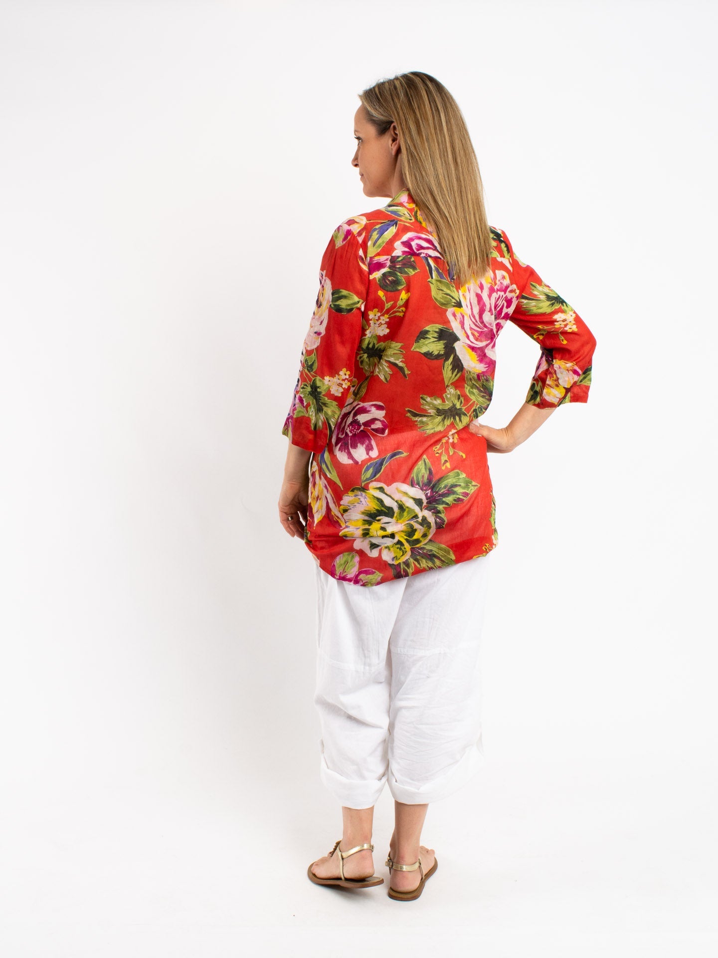 Long Pleated Shirt in Orange Red