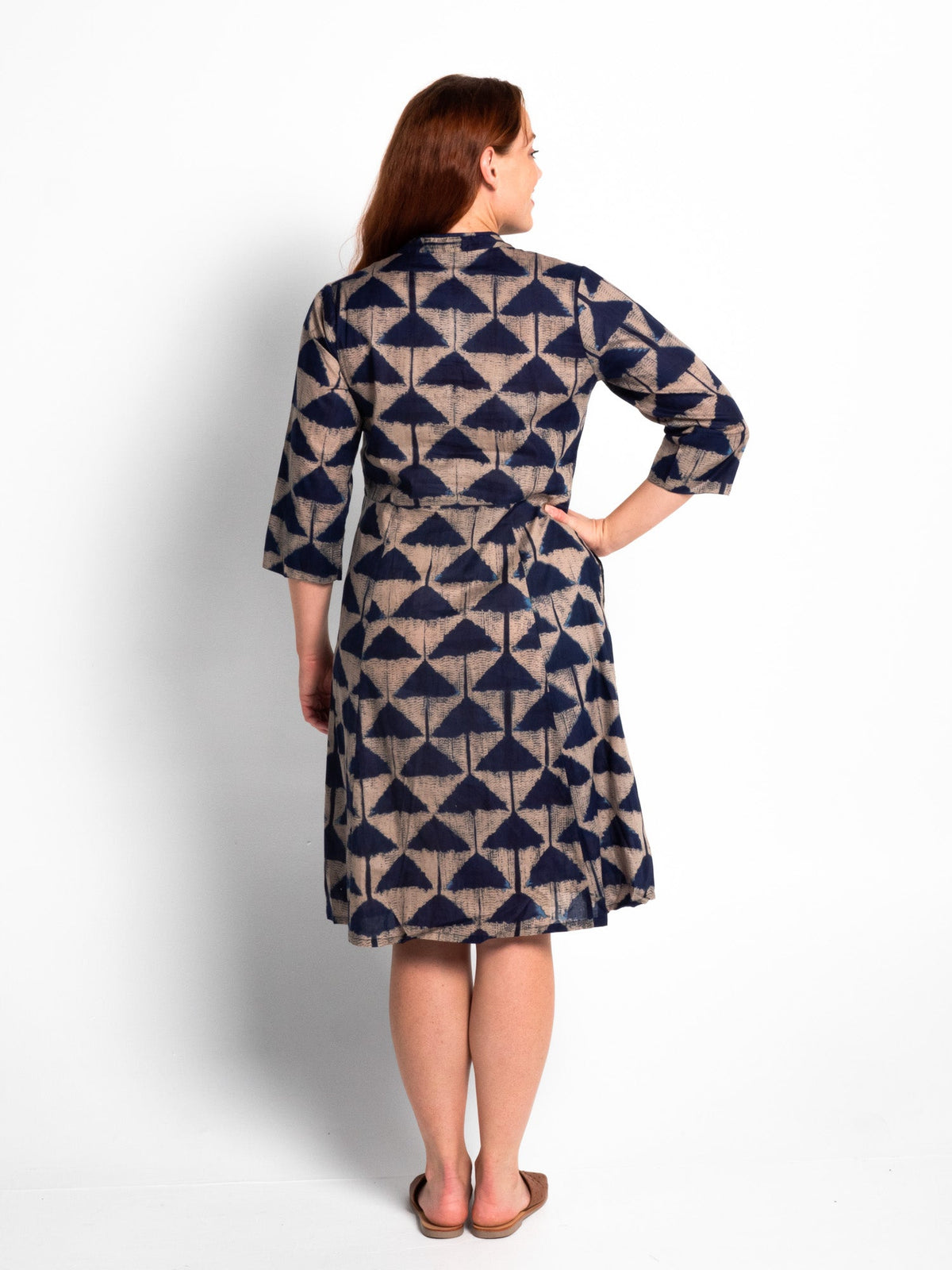 Mareeba Dress 3/4 Sleeve in Blue Triangles
