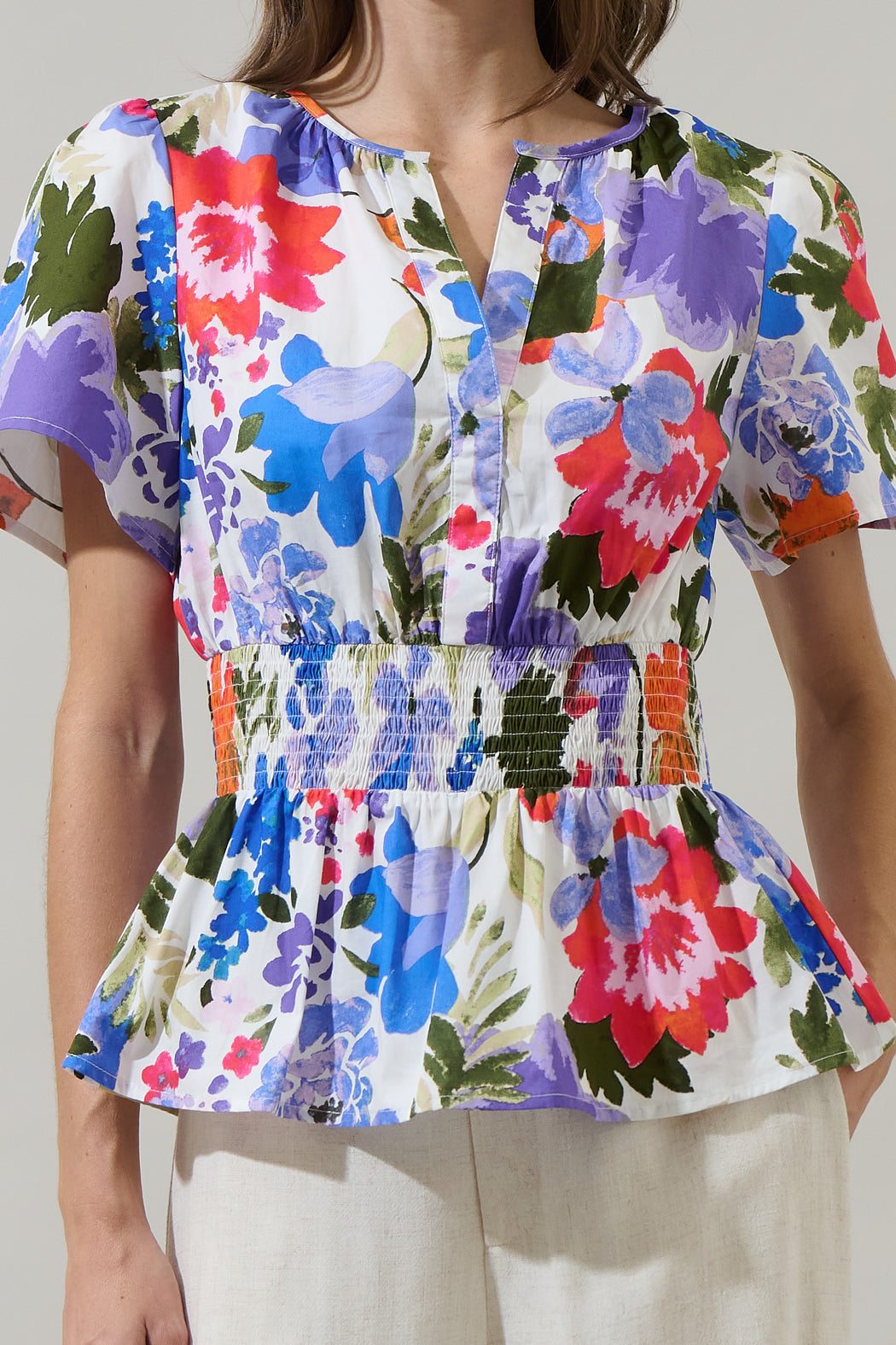 Amania Floral Sarina Smocked Peplum Top