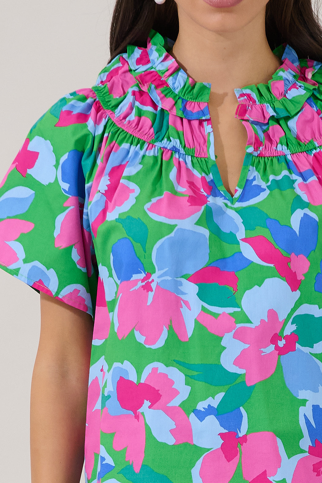 Darthy Smocked Short Sleeve Top Floral