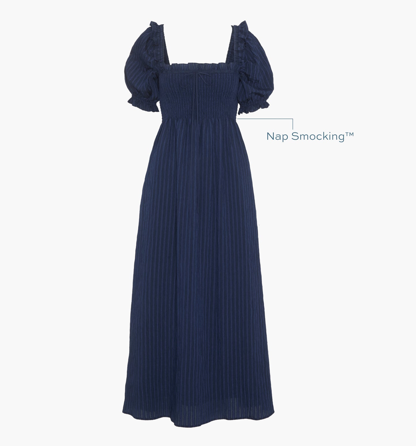 The Scarlett Midi Nap Dress - Navy Tonal Seersucker
