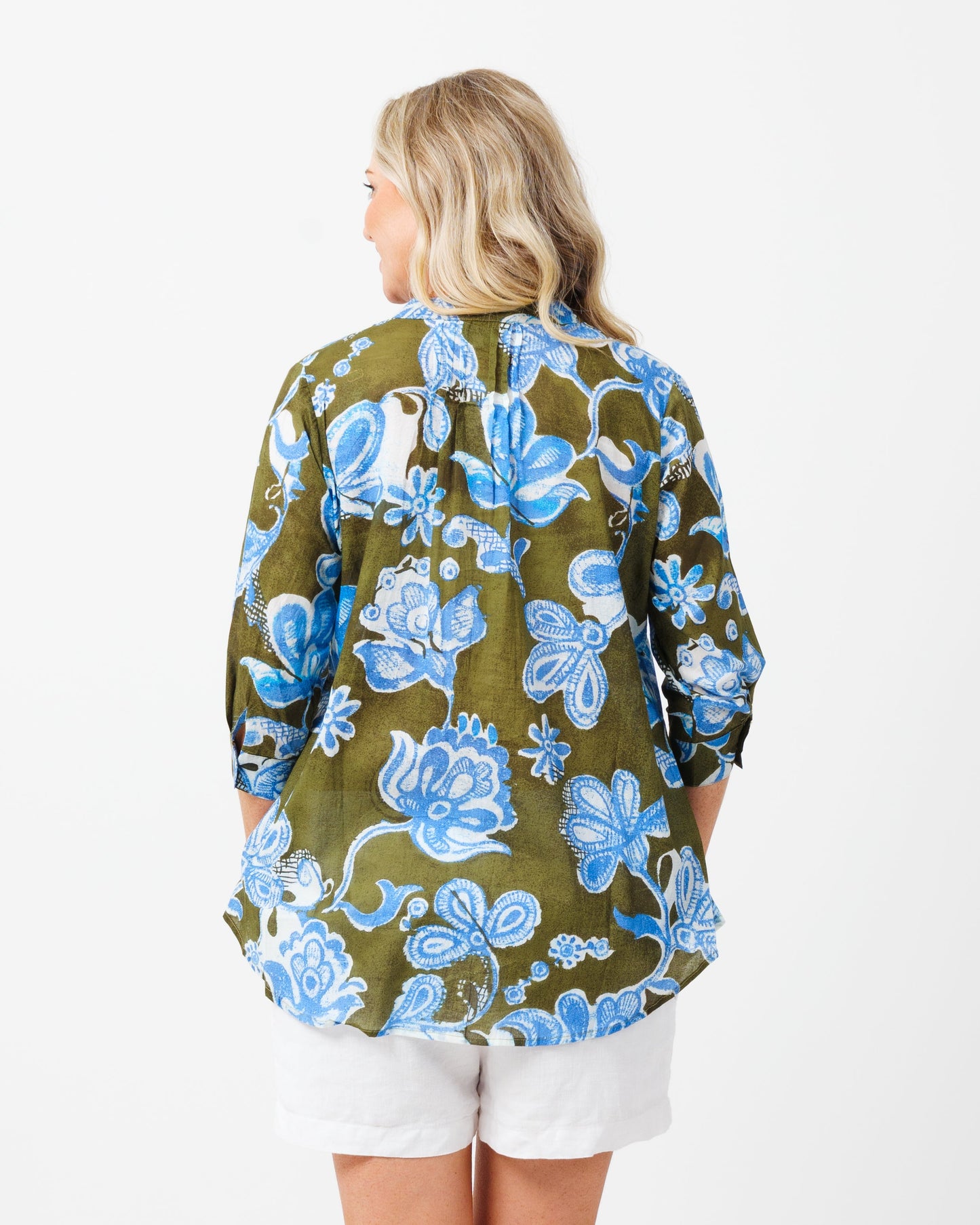 Palm Cove Top in Kale Floral