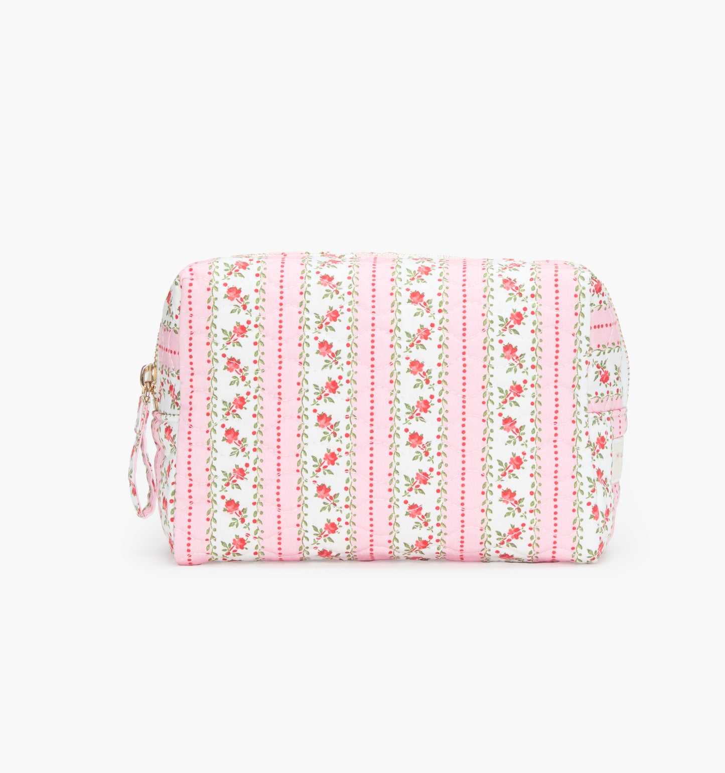 The Mini Quilted Cosmetic Bag - Pink Floral Dot Stripe