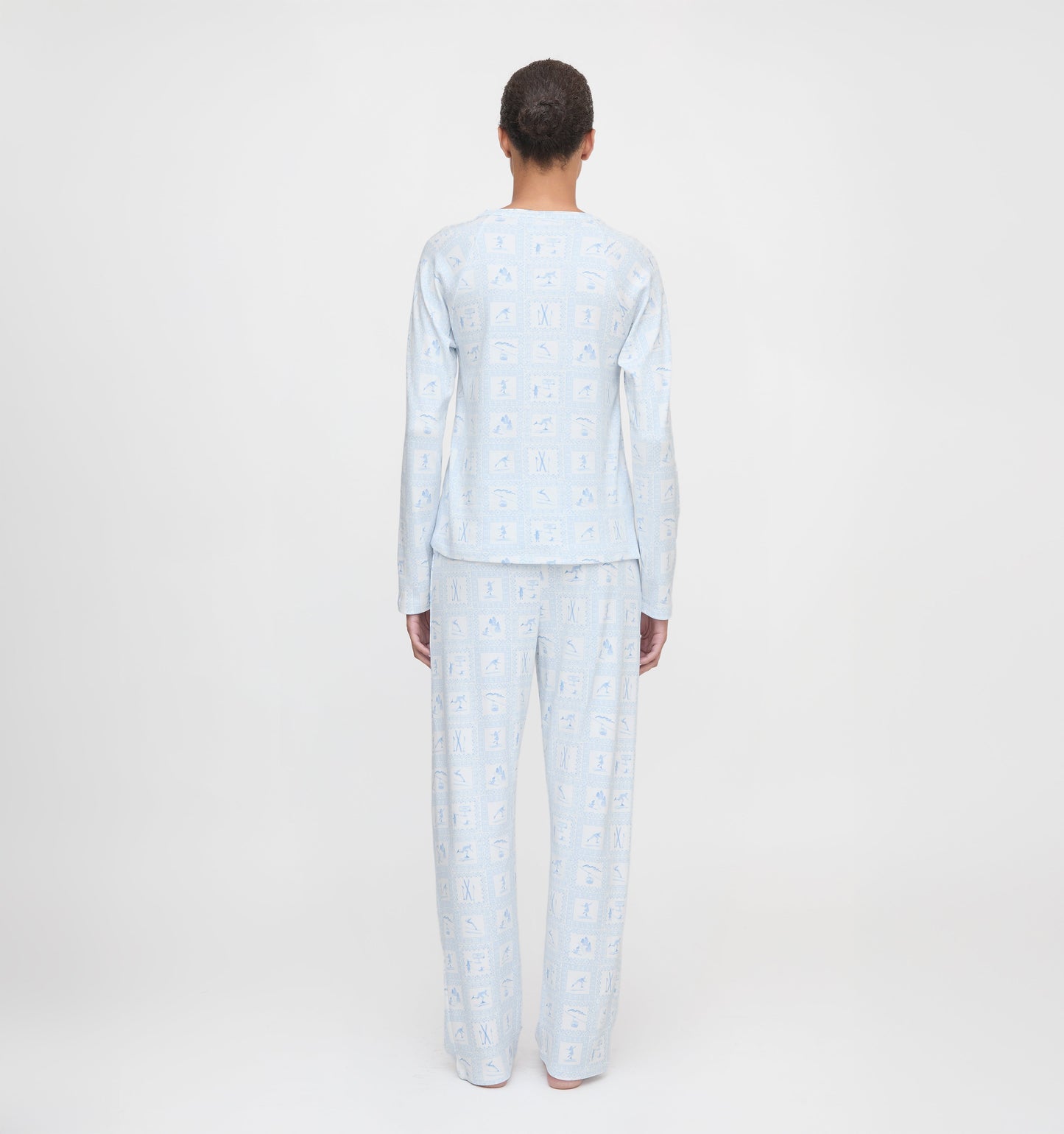 The Olivia Pajama Set - Blue Skiers Toile