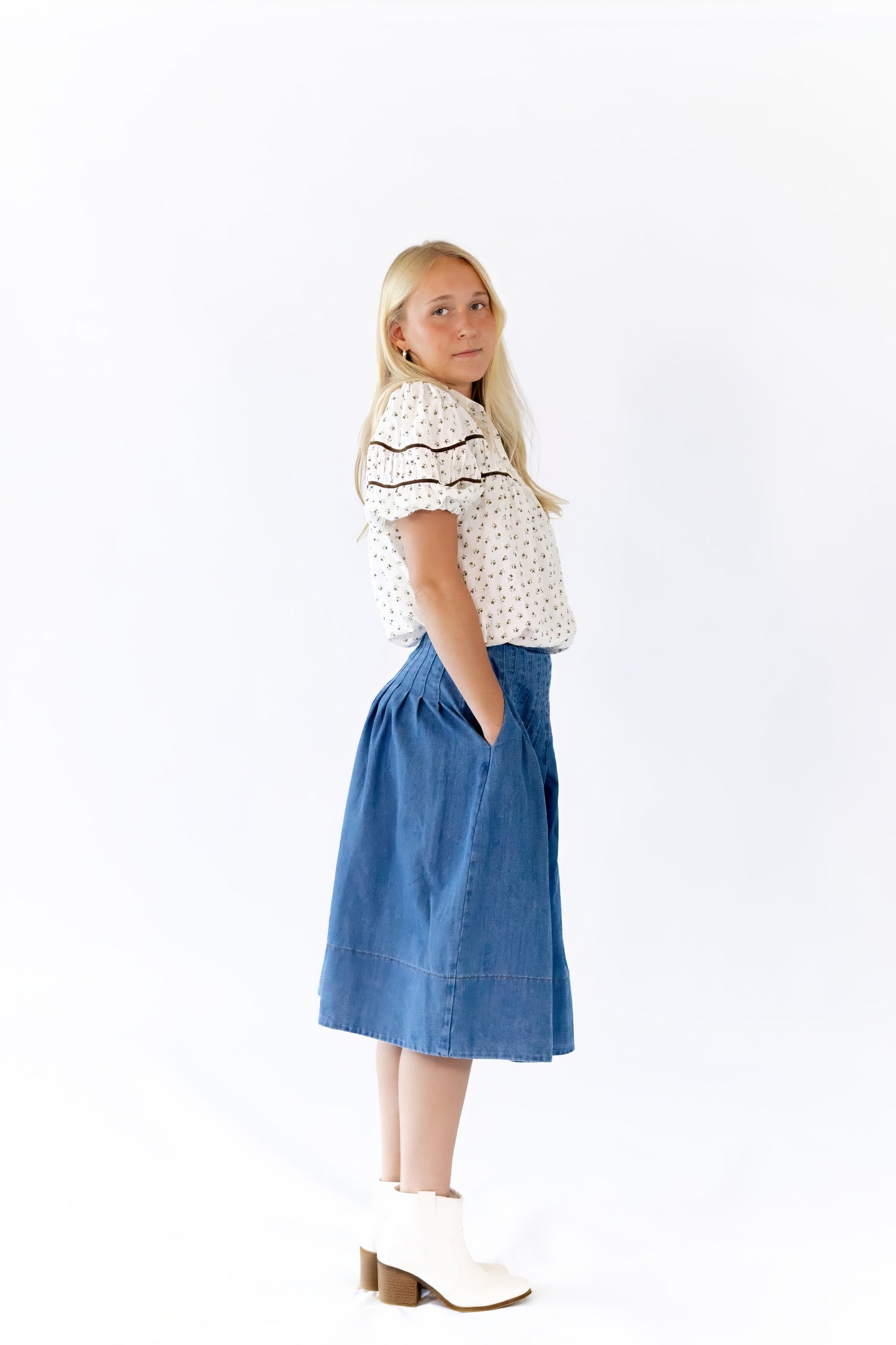 Lindie Pleated Denim Skirt