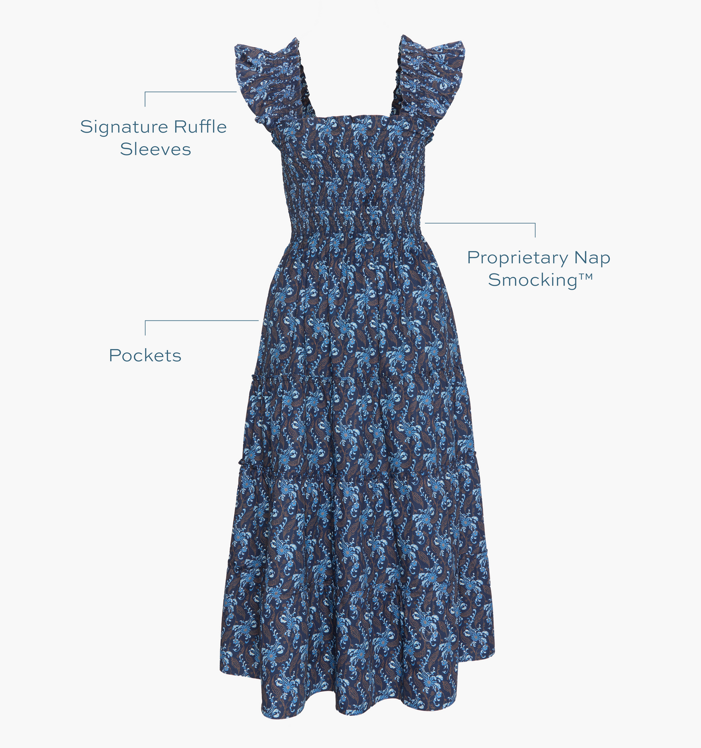 The Ellie Nap Dress - Navy Cala Paisley