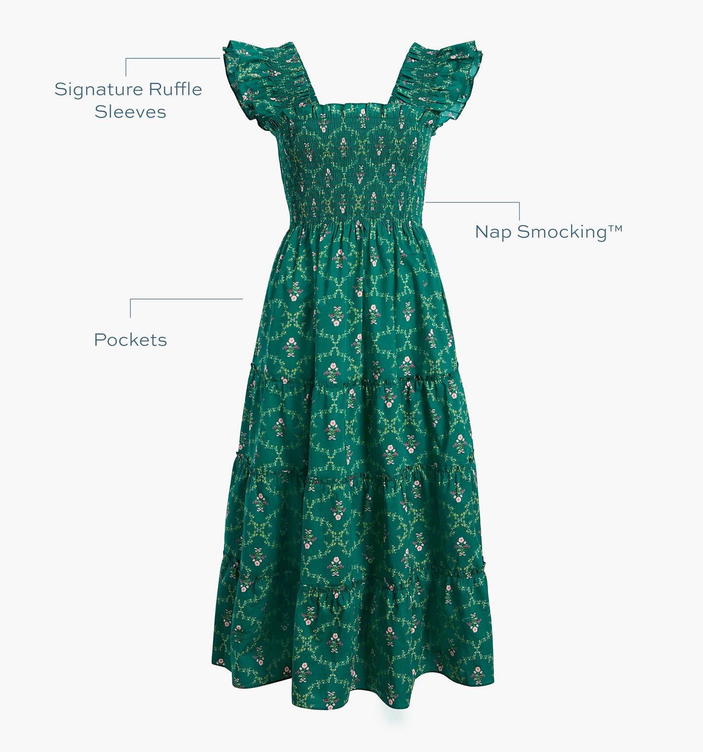 The Ellie Nap Dress - Emerald Trellis
