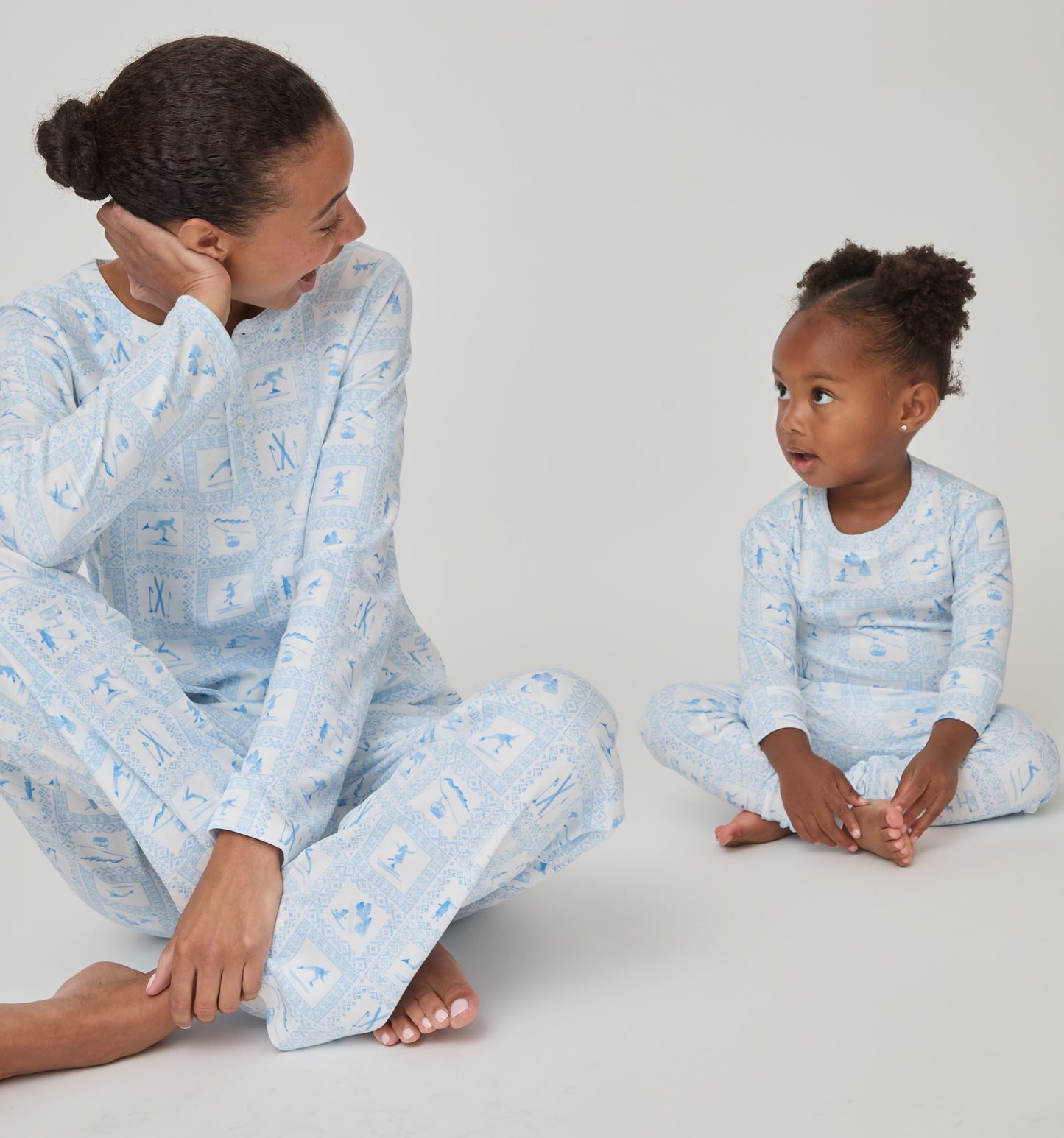 The Tiny Sully PJ Set - Blue Skiers Toile