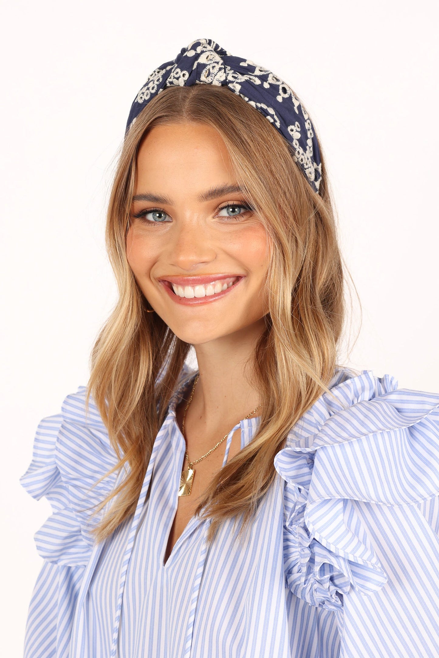Anika Embroidery Headband - Navy