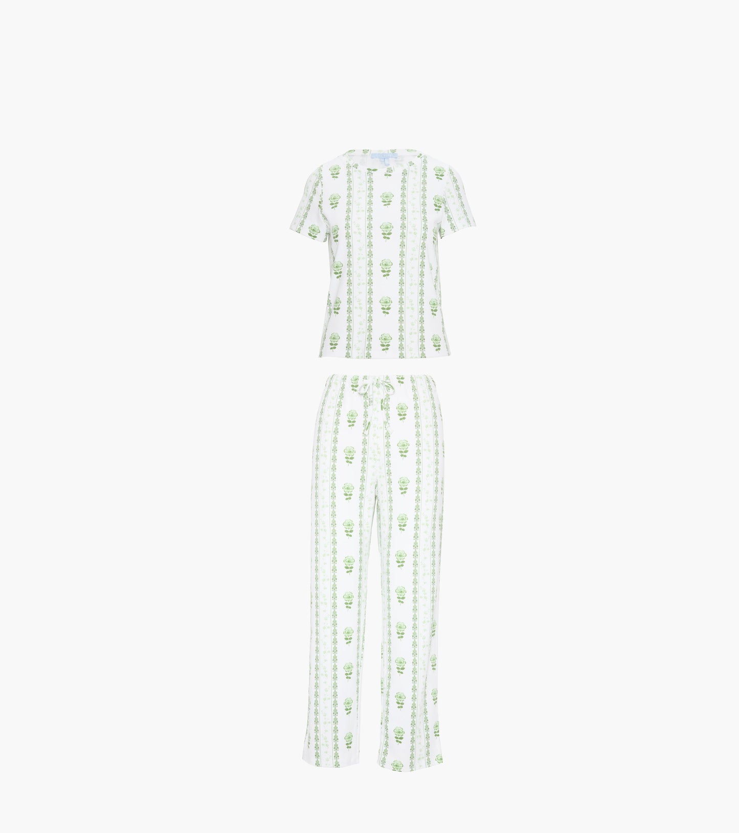 The Kelly Pajama Set - White/Green Arcadia Border