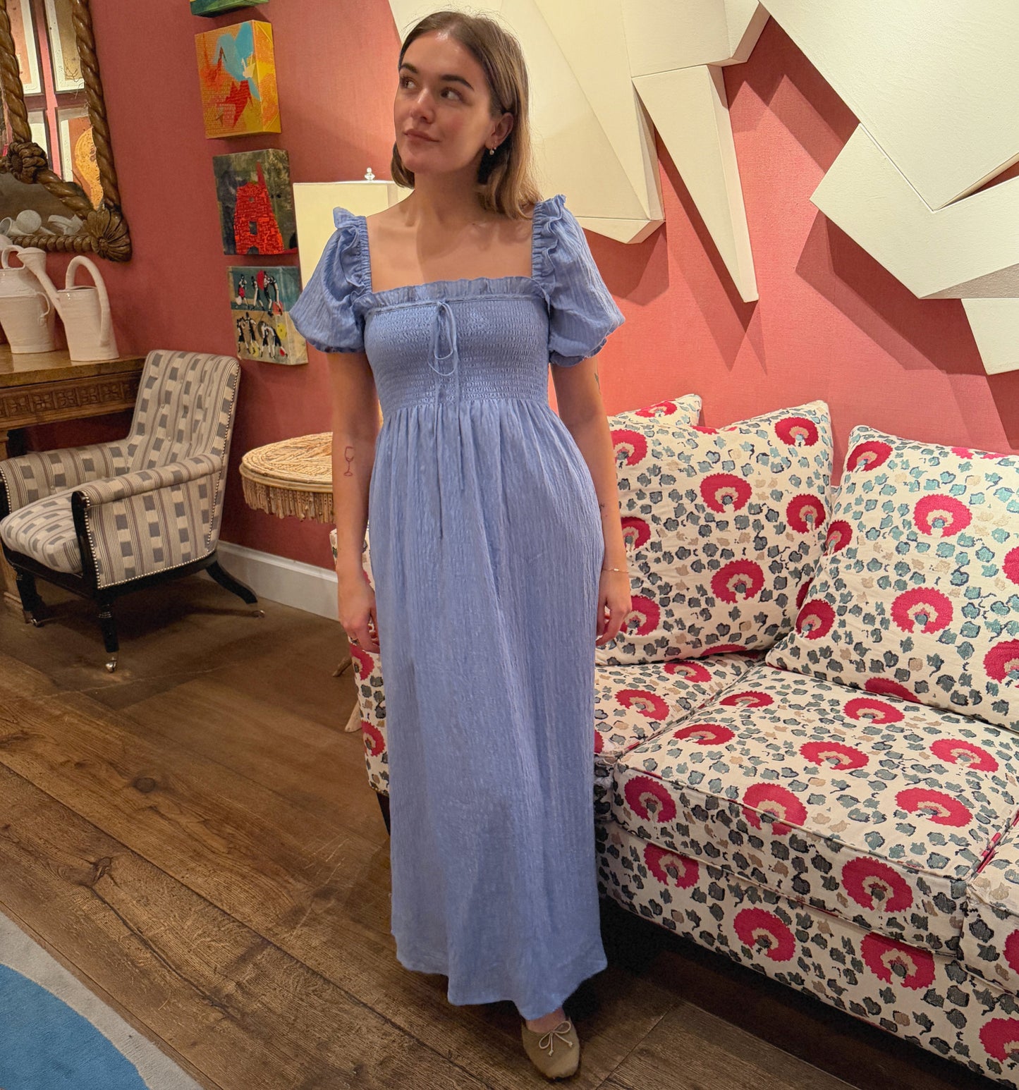 The Scarlett Nap Dress - Bluebird Tonal Seersucker