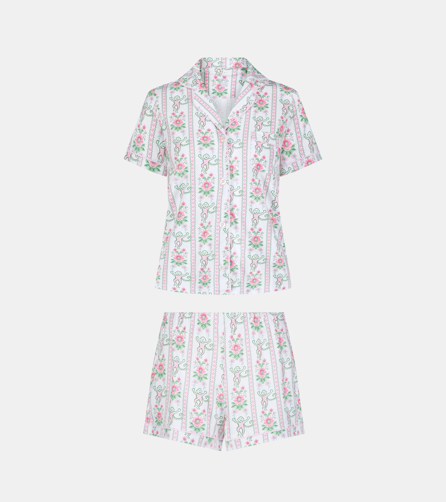 Roller Rabbit x Hill House Polo Pajamas - Pink Monkey Block Stripe