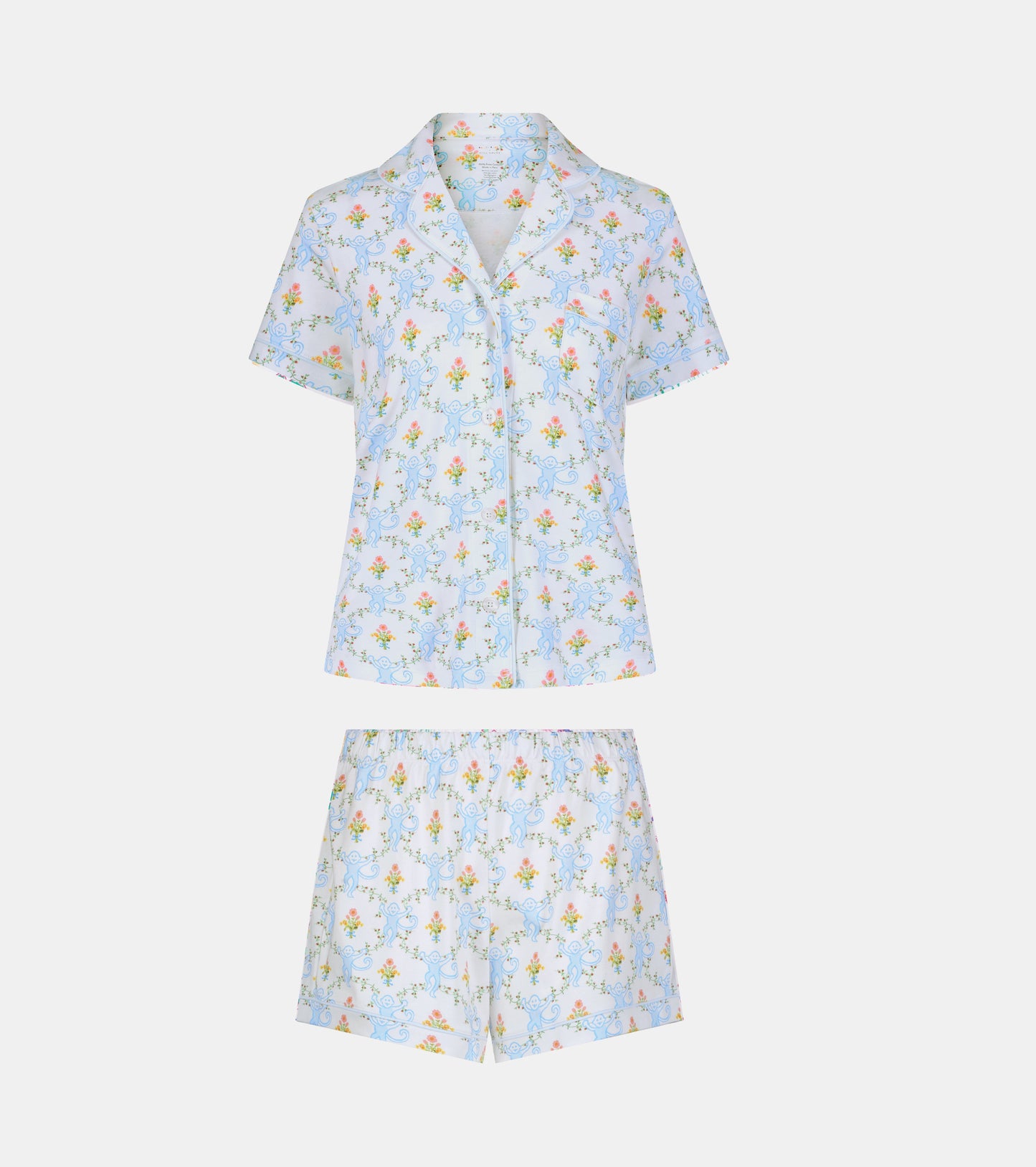 Roller Rabbit x Hill House Polo Pajamas - Blue Floral Monkey Trellis