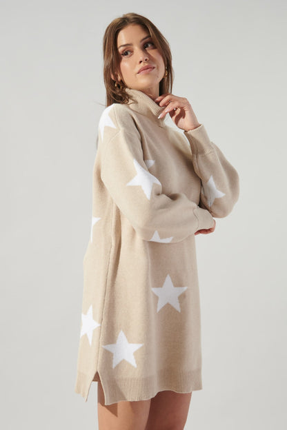Estrella Star Turtleneck Sweater Dress