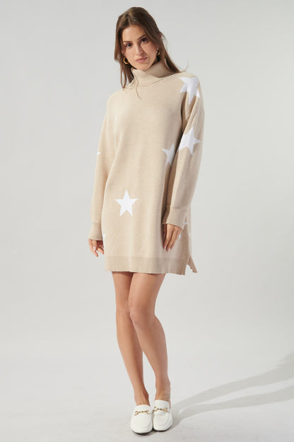 Estrella Star Turtleneck Sweater Dress