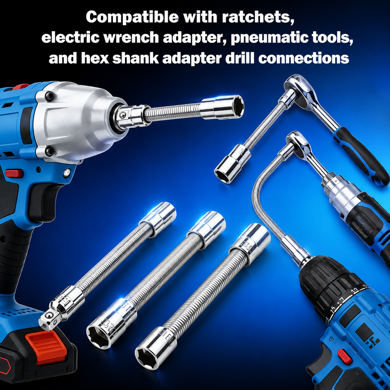 Universal Flexible Spring Socket Extension Bar, 1/4" 3/8" 1/2" Drive Bendable Extension Rod for Hard-To-Reach Narrow Spaces