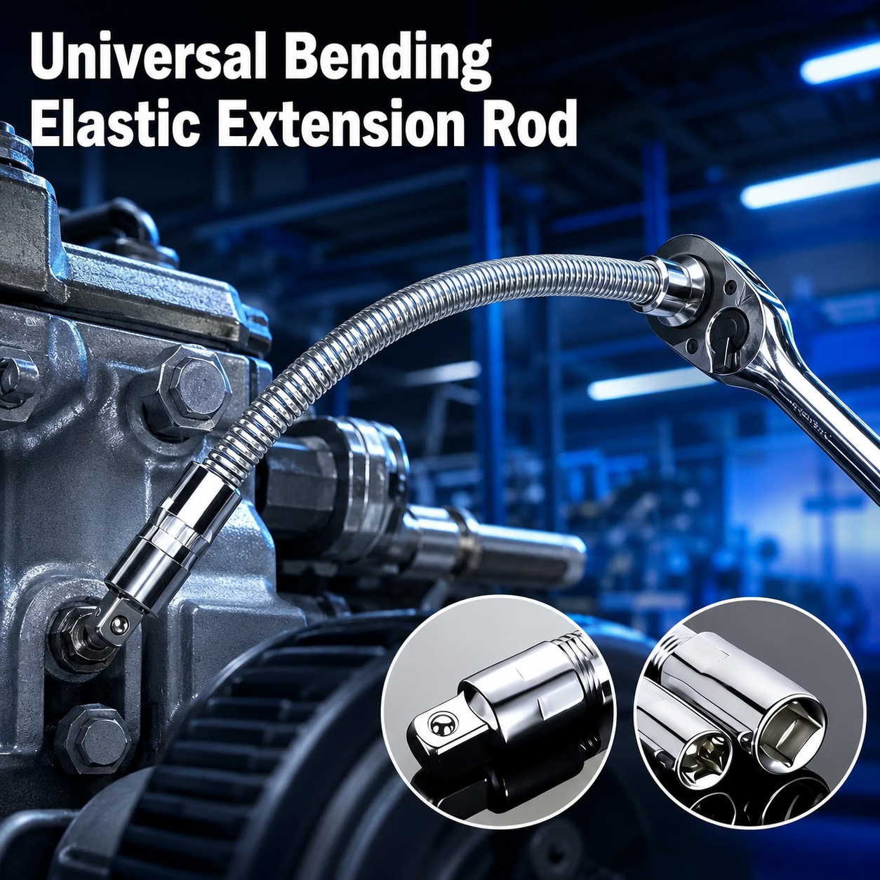 Universal Flexible Spring Socket Extension Bar, 1/4" 3/8" 1/2" Drive Bendable Extension Rod for Hard-To-Reach Narrow Spaces