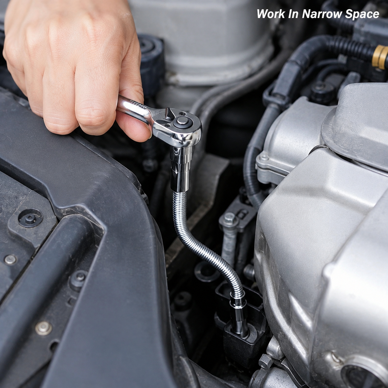 Universal Flexible Spring Socket Extension Bar, 1/4" 3/8" 1/2" Drive Bendable Extension Rod for Hard-To-Reach Narrow Spaces