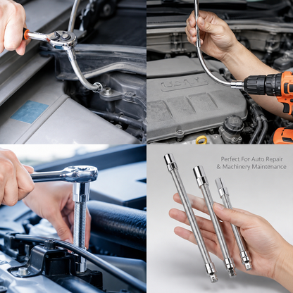 Universal Flexible Spring Socket Extension Bar, 1/4" 3/8" 1/2" Drive Bendable Extension Rod for Hard-To-Reach Narrow Spaces