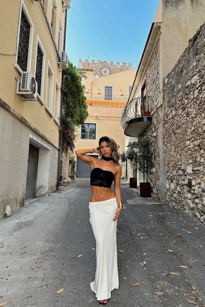 Brigette Black Lace Crop Top and Neck Scarf