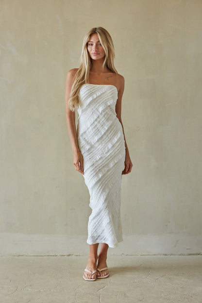 Catalina Ruffle Strapless Midi Dress