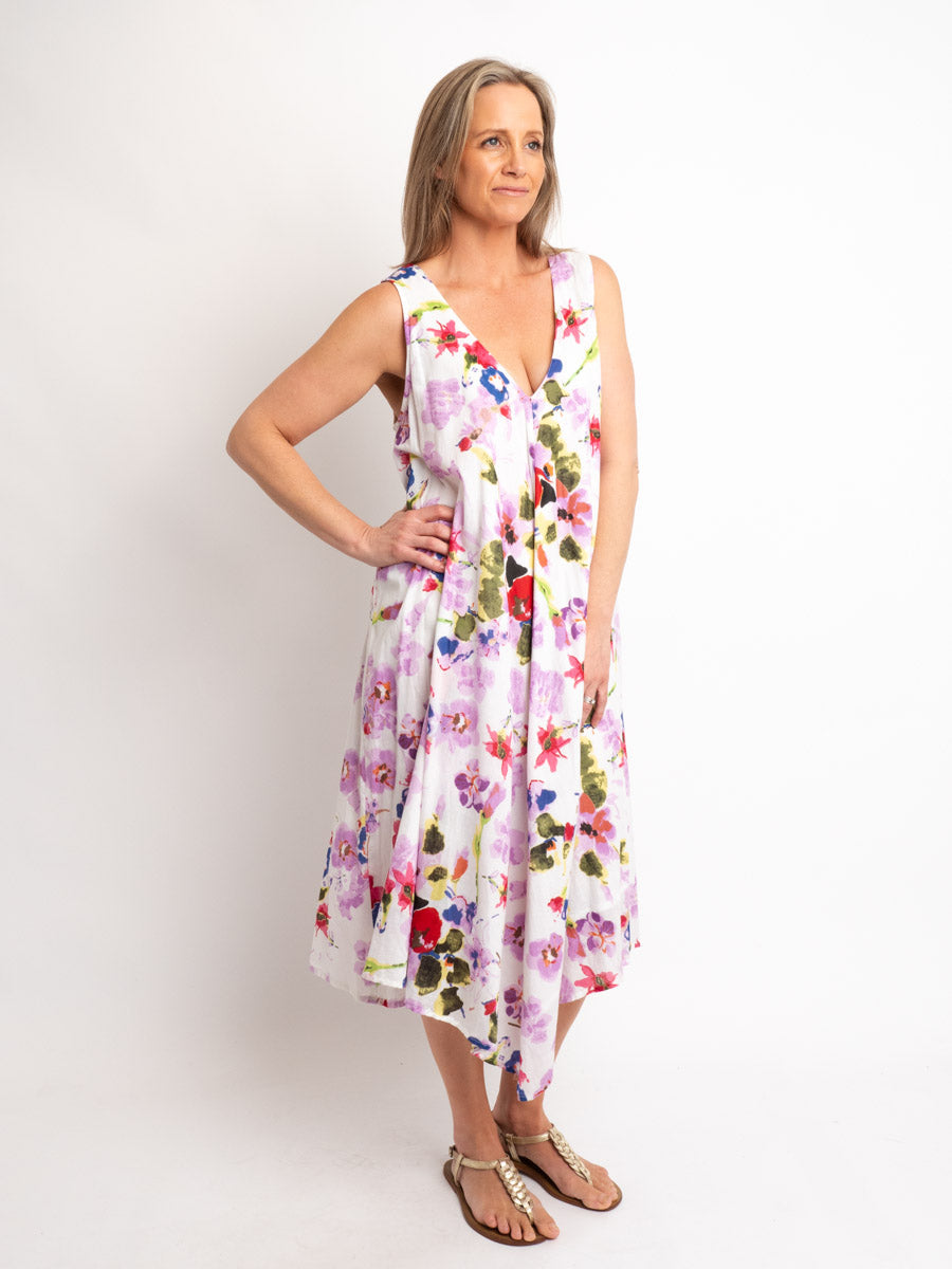 Sleeveless A-line dress in Lilac Floral