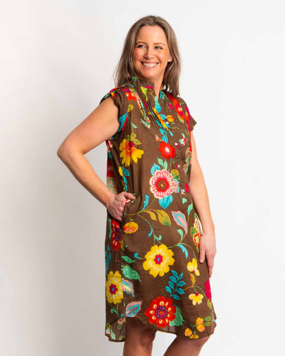 Magnetic Cap-sleeve Dress in Chocolate Floral