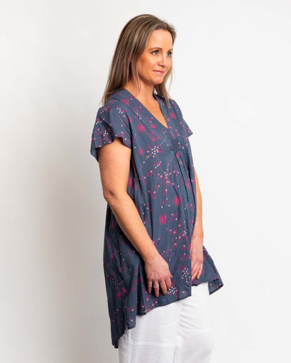 Super Cool and Comfy Hi-Low Dress in Gun Metal Grey Floral