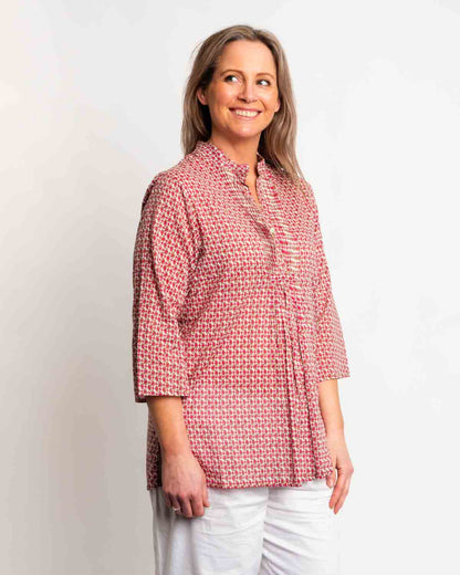 Sleeved and Pleated Summer Top in Ecru Pink