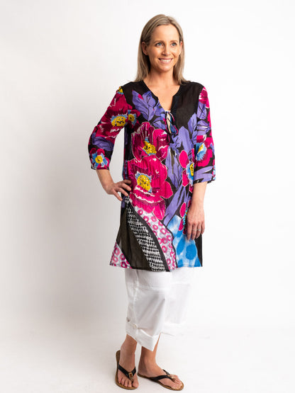 Long Top with Beaded Floral Motifs