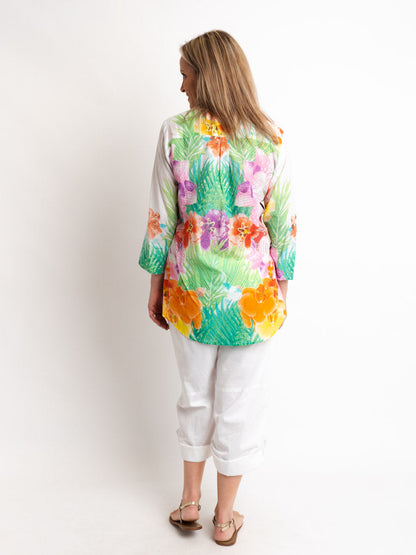 Versatile Summer Top in Green Orange Floral