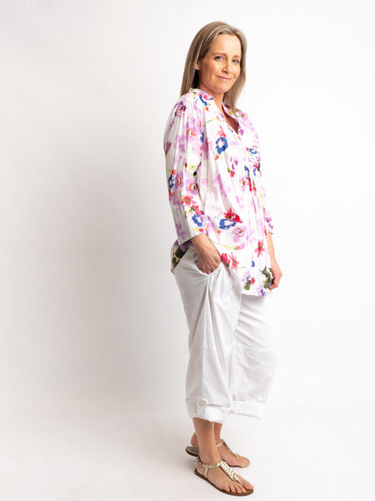 Versatile Summer Top in Lilac and White