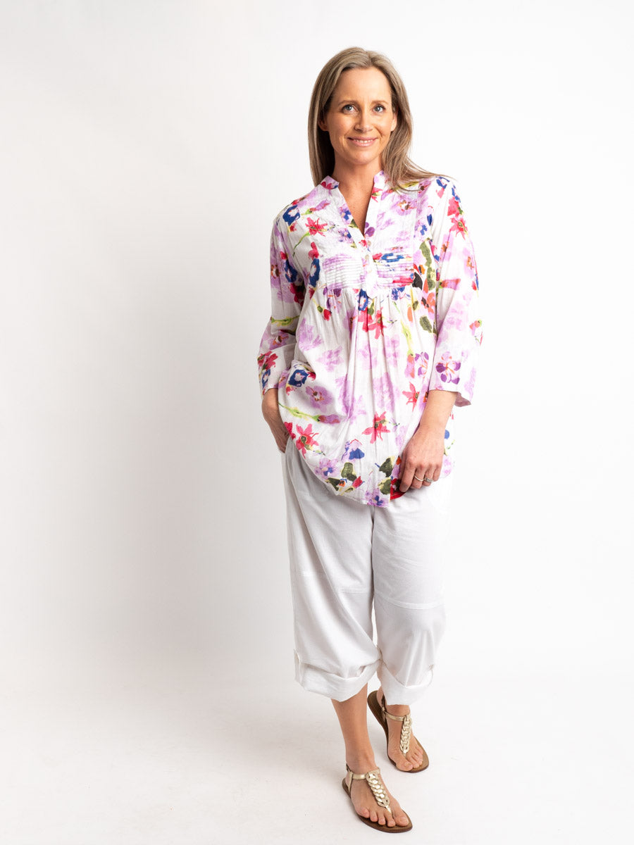 Versatile Summer Top in Lilac and White