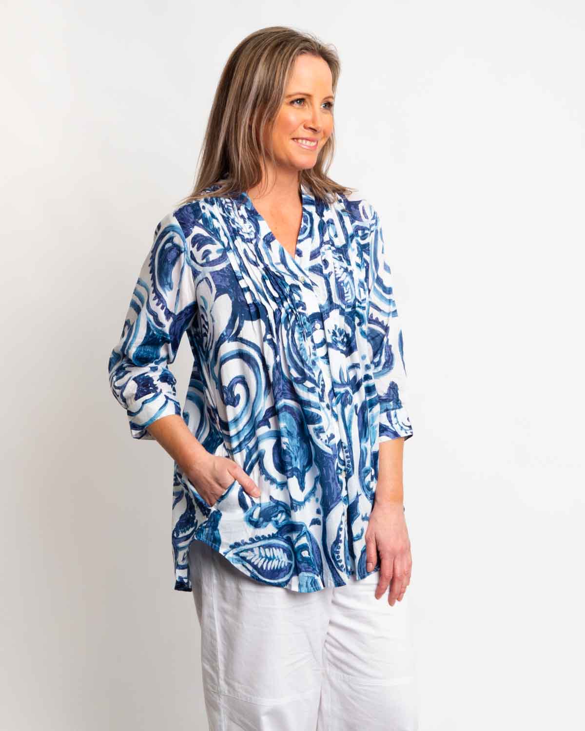 Palm Cove Top in Denim Swirl