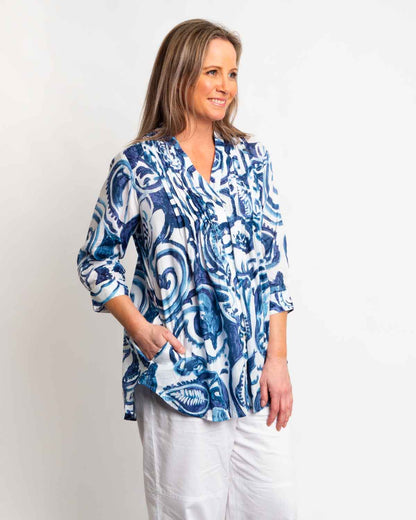 Palm Cove Top in Denim Swirl