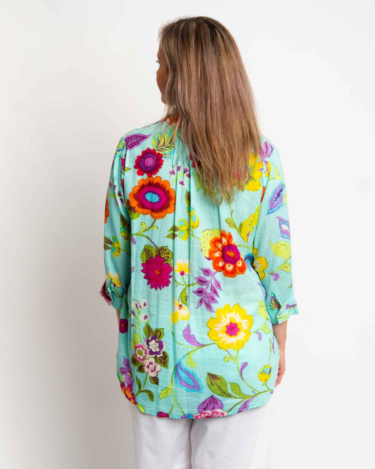 Palm Cove Top in Aqua Floral