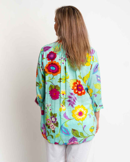 Palm Cove Top in Aqua Floral