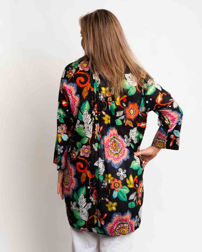 Tully Top in Black Pink Garden
