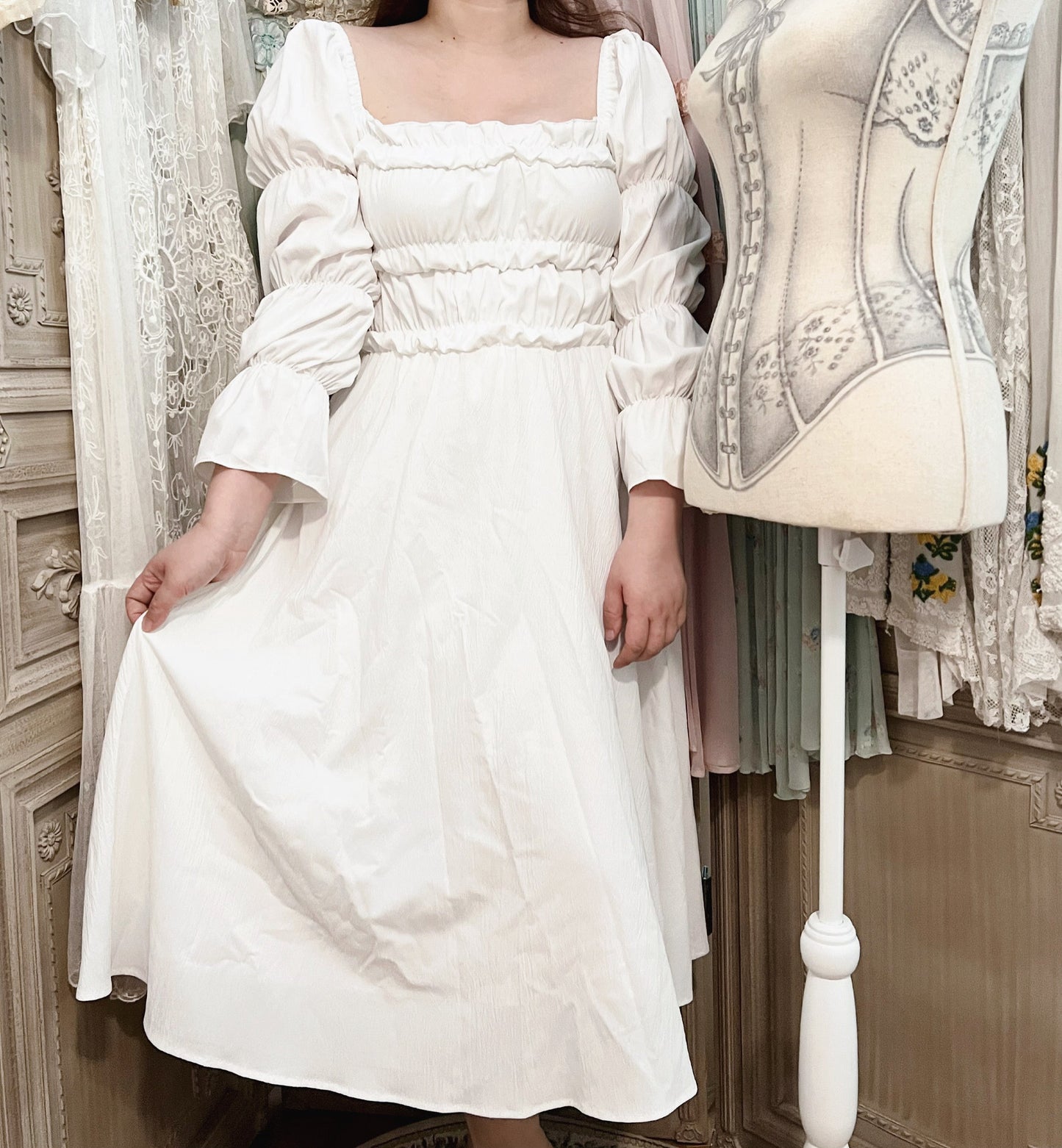 Floating clouds ruched dress