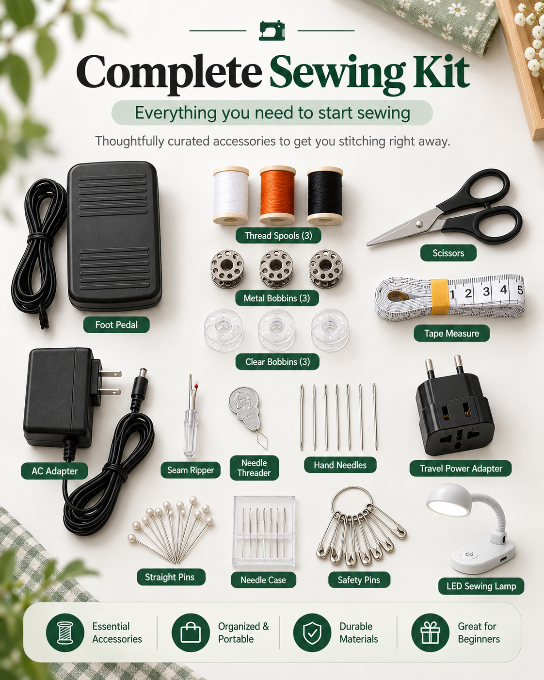 Vintage Mini Sewing Machine, Portable Dual‑Power Sewing Kit for Home DIY & Mending