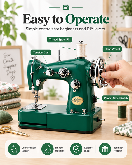 Vintage Mini Sewing Machine, Portable Dual‑Power Sewing Kit for Home DIY & Mending