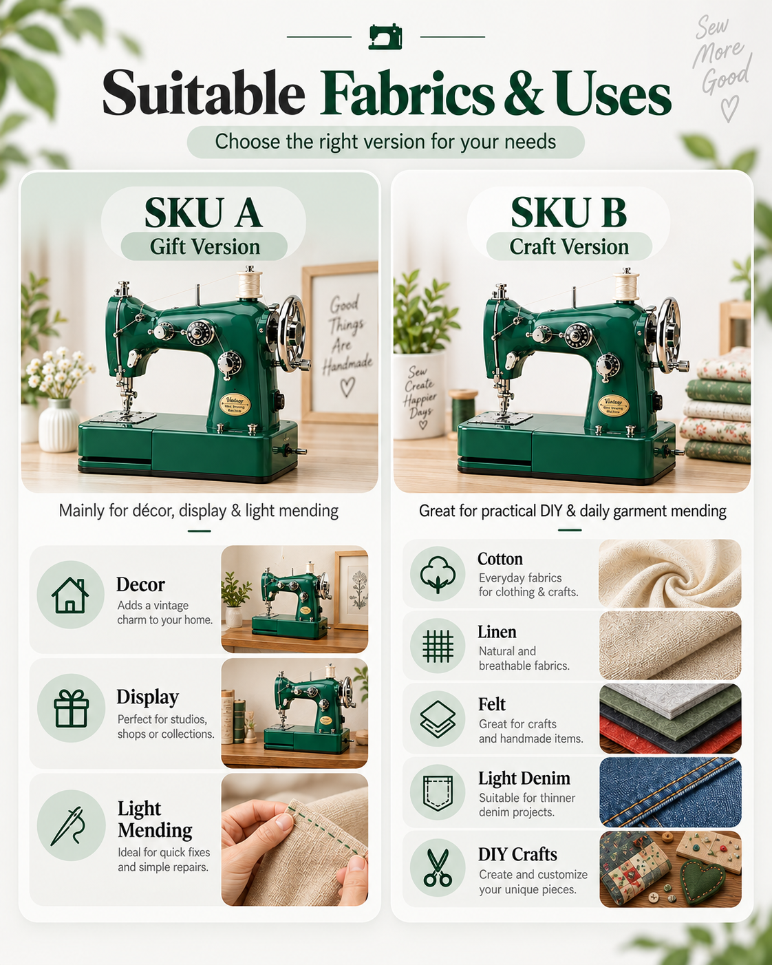 Vintage Mini Sewing Machine, Portable Dual‑Power Sewing Kit for Home DIY & Mending
