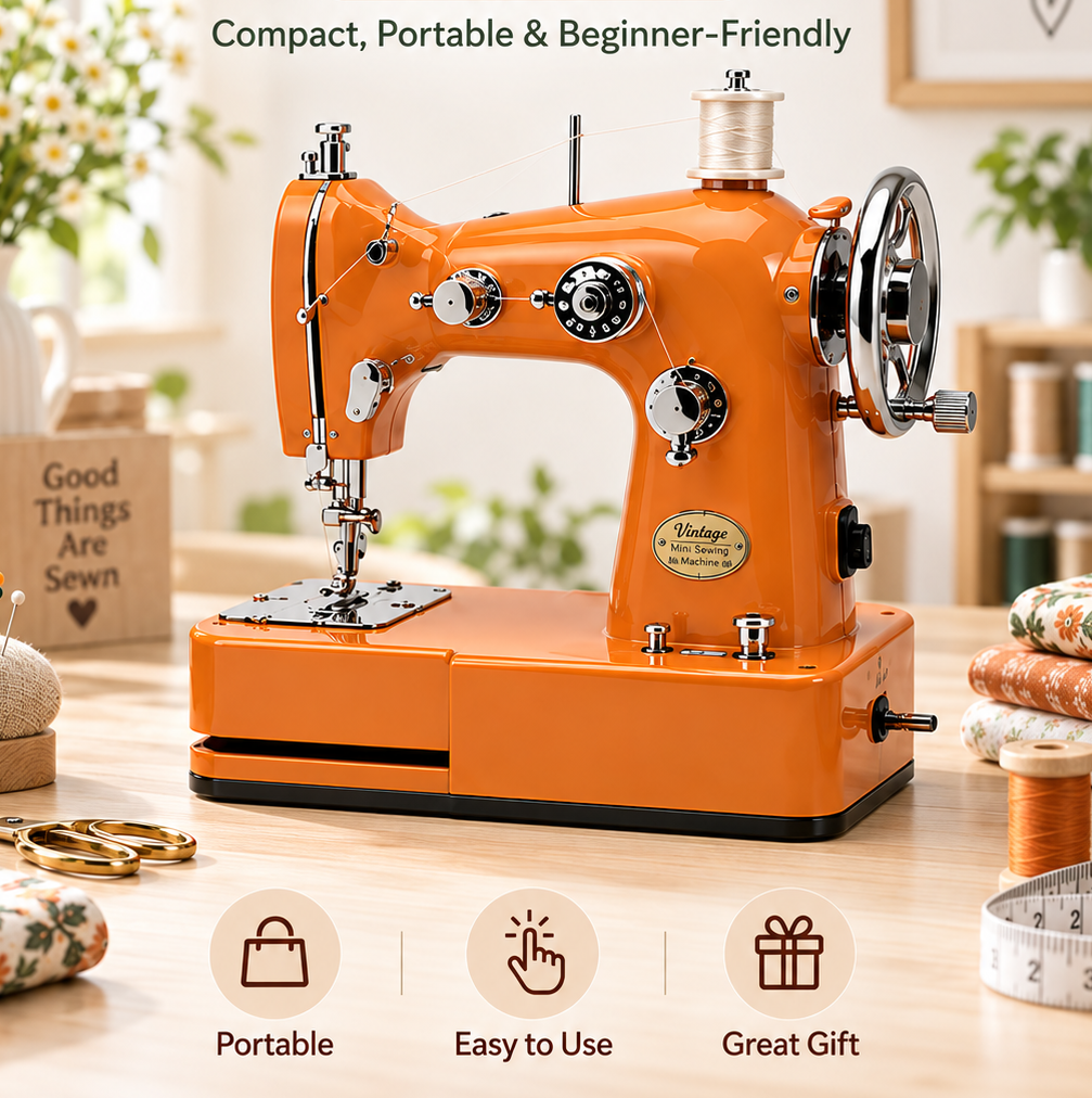 Vintage Mini Sewing Machine, Portable Dual‑Power Sewing Kit for Home DIY & Mending
