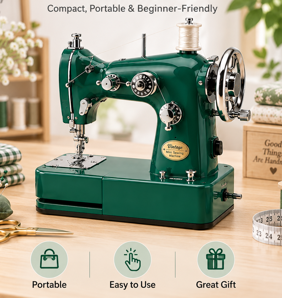 Vintage Mini Sewing Machine, Portable Dual‑Power Sewing Kit for Home DIY & Mending