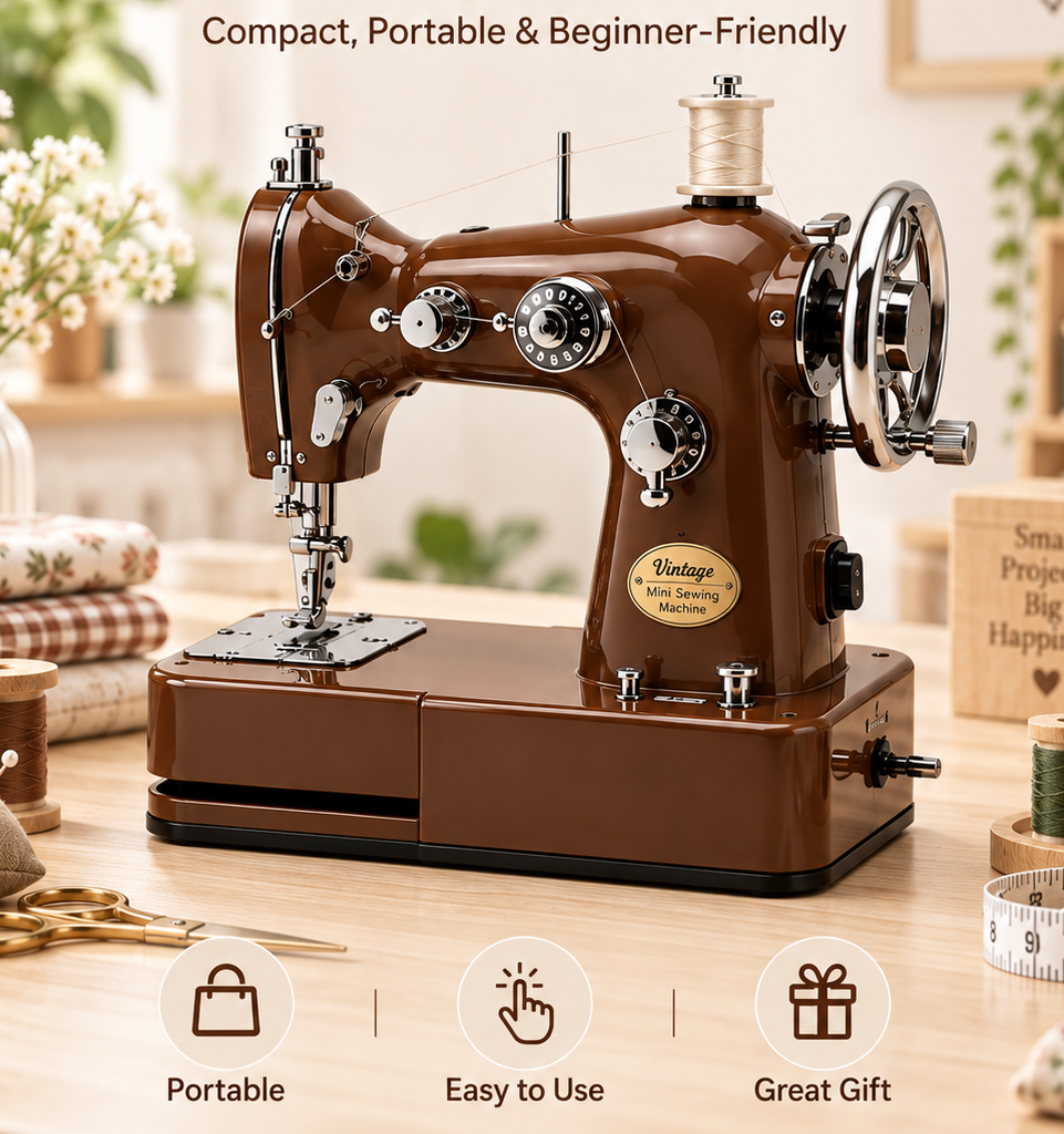 Vintage Mini Sewing Machine, Portable Dual‑Power Sewing Kit for Home DIY & Mending