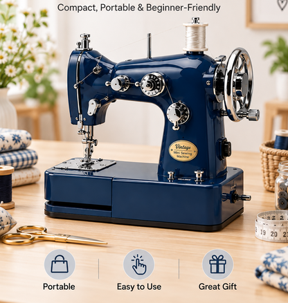 Vintage Mini Sewing Machine, Portable Dual‑Power Sewing Kit for Home DIY & Mending