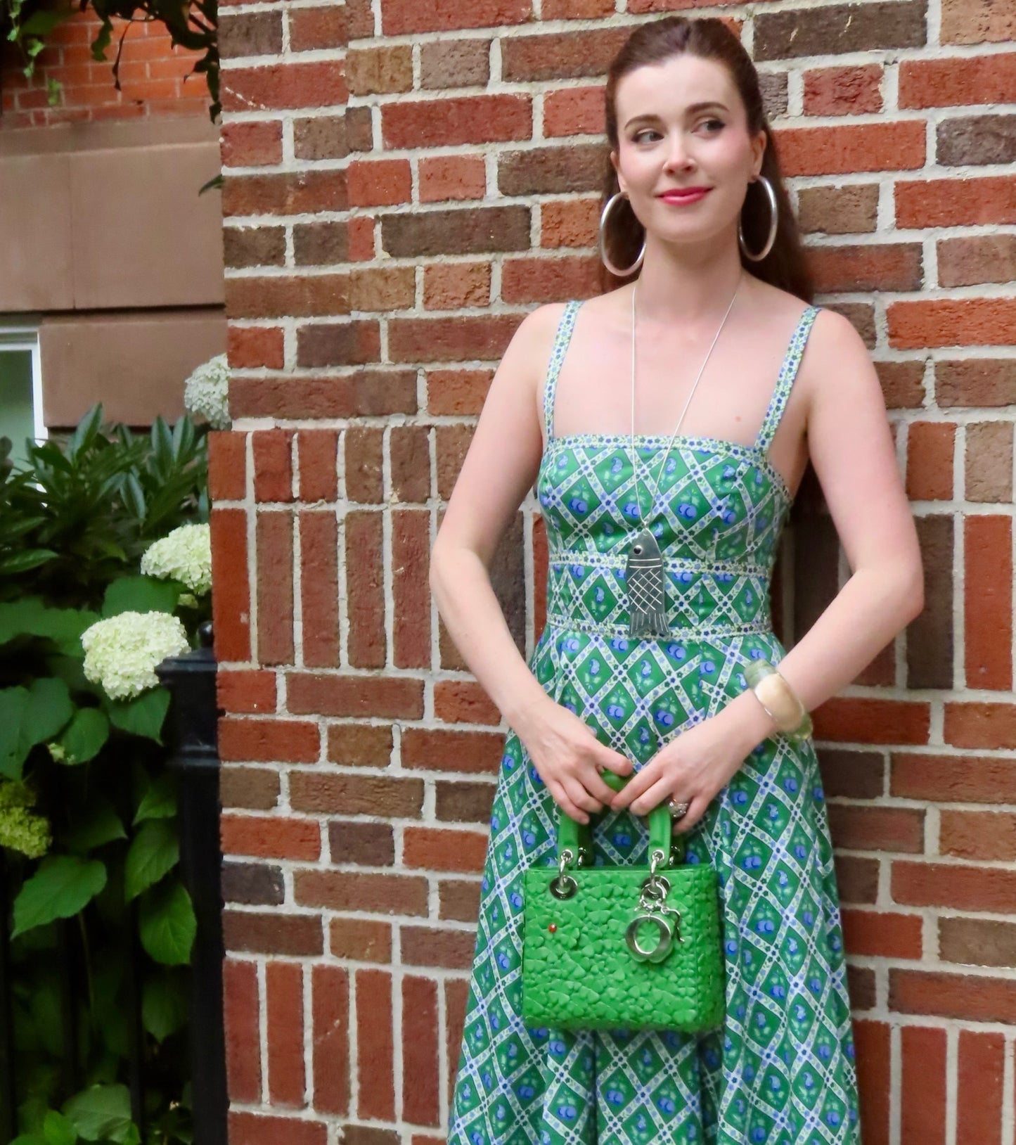 The Margot Dress - Diamond Cherries Grass Green