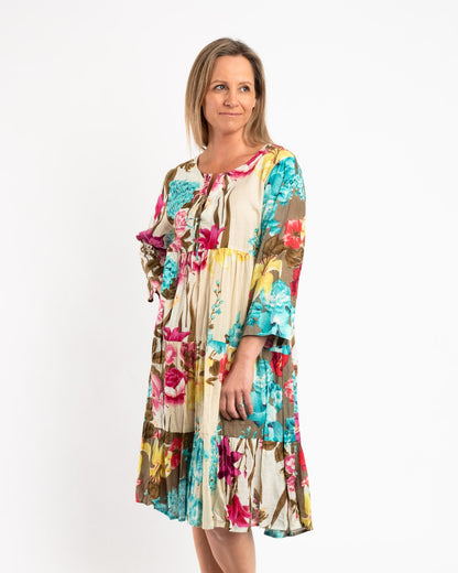 Gypsy Style Panel Dress in Ecru Floral