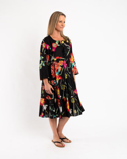 Gypsy Style Panel Dress in Black Floral